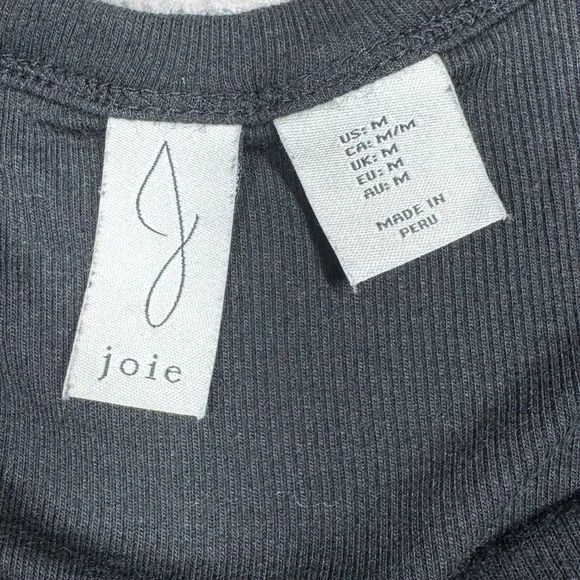 Joie Pima Cotton Blend Black Ribbed Henley Stretchy Short Sleeve Top Size M - Picture 9 of 12